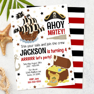 Piratenthema Ahoy Jolly Roger Jungen-Geburtstag Einladung