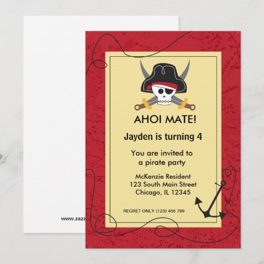 Piratenthema Einladung (Vorne/Hinten)