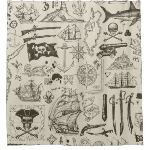 Piratenthema: Vintage nautische Muster. Duschvorhang