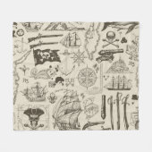 Piratenthema: Vintage nautische Muster. Fleecedecke (Vorderseite (Horizontal))