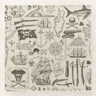 Piratenthema: Vintage nautisches Muster. Glasuntersetzer
