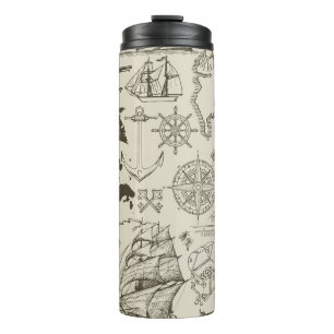 Piratenthema: Vintage nautisches Muster. Thermosbecher