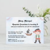 Piratentreue Kindergeburtstag auf blaue Einladung (Stehend Vorderseite)