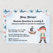 Piratentreue Kindergeburtstag auf blaue Einladung (Vorne/Hinten)