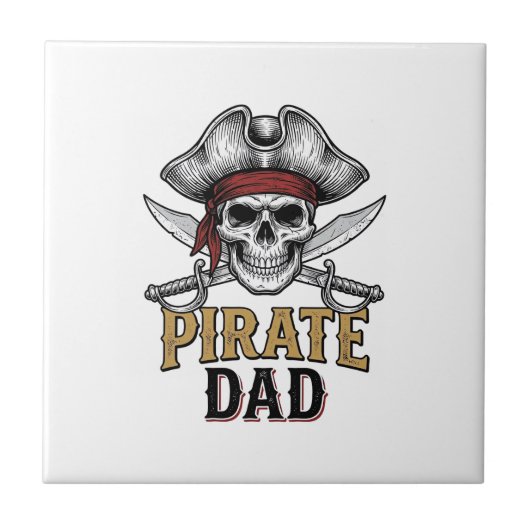 Piratenvater-Totenkopf-Schwert-Vintage-Stickerei-S Fliese (Vorderseite)