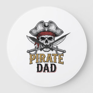 Piratenvater-Totenkopf-Schwert-Vintage-Stickerei-S Große Wanduhr