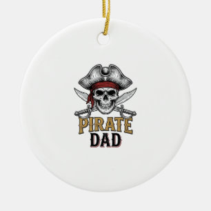 Piratenvater-Totenkopf-Schwert-Vintage-Stickerei-S Keramik Ornament