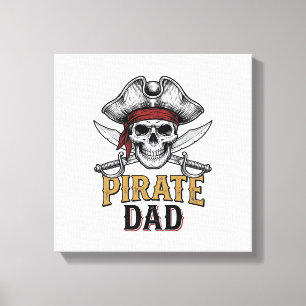 Piratenvater-Totenkopf-Schwert-Vintage-Stickerei-S Leinwanddruck