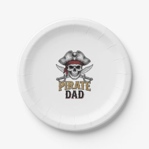 Piratenvater-Totenkopf-Schwert-Vintage-Stickerei-S Pappteller