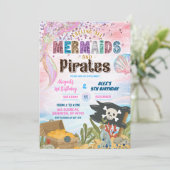 Pirates and Mermaids Joint Birthday invitation Einladung (Stehend Vorderseite)