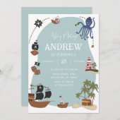 Pirates Birthday Einladung Vorlage Ahoy Matey (Vorne/Hinten)