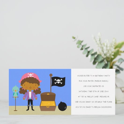 Pirates Birthday Party Einladungen (für Mädchen) (Stehend Vorderseite)