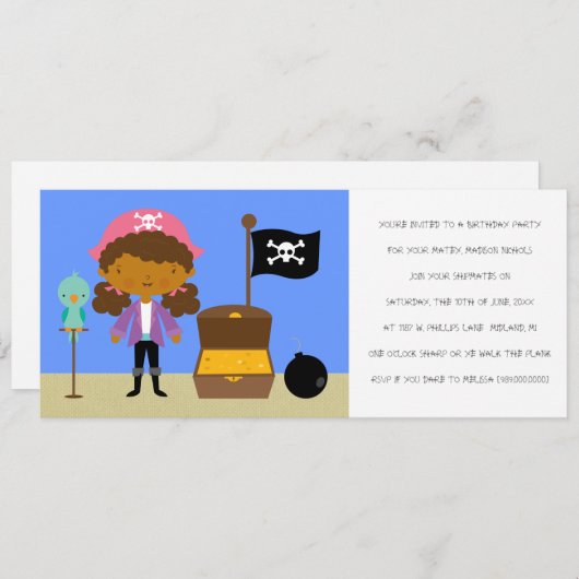 Pirates Birthday Party Einladungen (für Mädchen) (Vorne/Hinten)