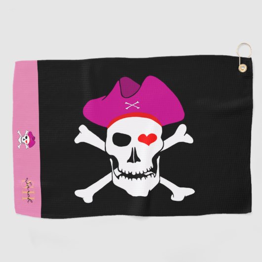 Pirates Flag & Captain Grace mit Monogramm Golf Golfhandtuch (Horizontal)