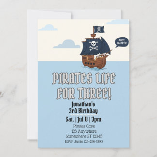 Pirates Life for THREE, Pirate 3rd Birthday Einladung
