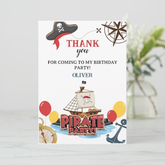 Pirates Nautical Birthday Einladungen Vielen Dank (Stehend Vorderseite)