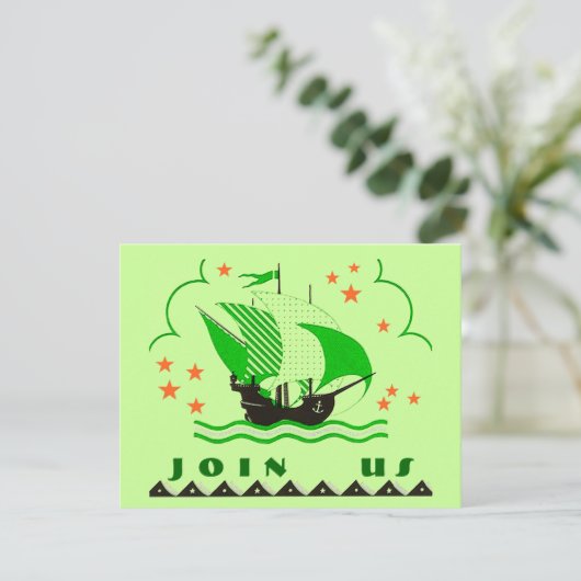 PIRATES PARTY THEMA SHIP SET SAILS FLAG INVITATION EINLADUNG (Stehend Vorderseite)