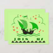 PIRATES PARTY THEMA SHIP SET SAILS FLAG INVITATION EINLADUNG (Vorne/Hinten)