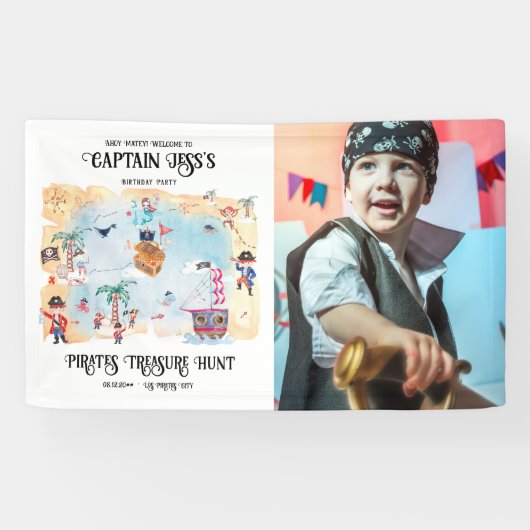 Pirates Treasure Hunt Karte Geburtstag Begrüßungsz Banner (Horizontal)