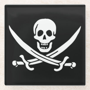 Piratflagge Totenkopf gekreuzte Schwerter Glasuntersetzer