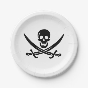Piratflagge Totenkopf gekreuzte Schwerter Pappteller
