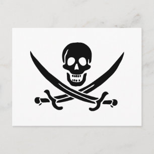 Piratflagge Totenkopf gekreuzte Schwerter Postkarte