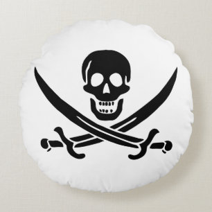 Piratflagge Totenkopf gekreuzte Schwerter Rundes Kissen