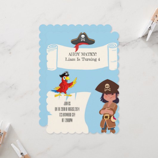 PIRATGEBURTSTAGEINLADUNG FÜR JUNGEN EINLADUNG (Vorderseite/Rückseite Beispiel)