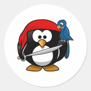 Piratpenguin-niedliche Kunst Runder Aufkleber