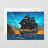 PIRATSCHIFF AM SONNENSATZ POSTKARTE (Vorne/Hinten)