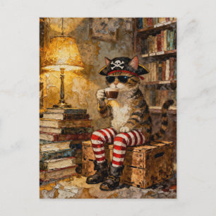 Piratzenkatze genießt Kaffee Postkarte