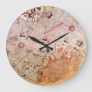 piri reis alte Karte Geschichte Geheimnis Vintage Große Wanduhr
