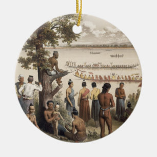 Pirogue läuft auf dem Bassac Fluss, Detail von 'a Keramik Ornament