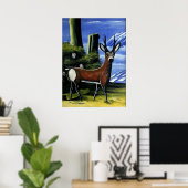 Pirosmani - Roh Deer mit Landschaftsbild Poster (Heimbüro)