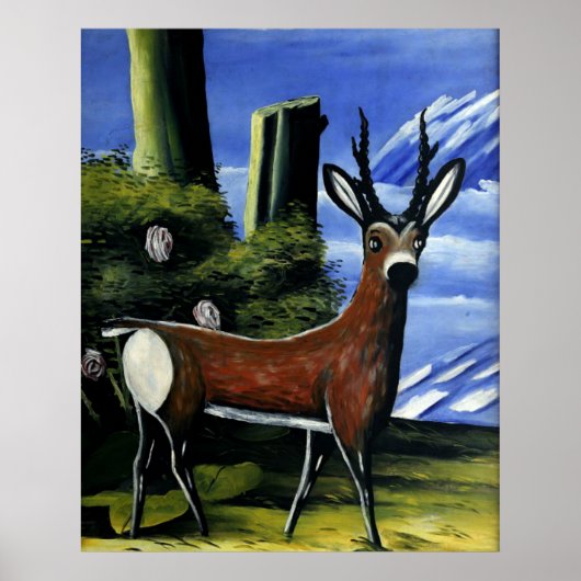 Pirosmani - Roh Deer mit Landschaftsbild Poster (Vorne)