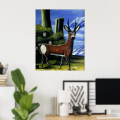 Pirosmani - Roh Deer mit Landschaftsbild Poster (Heimbüro)
