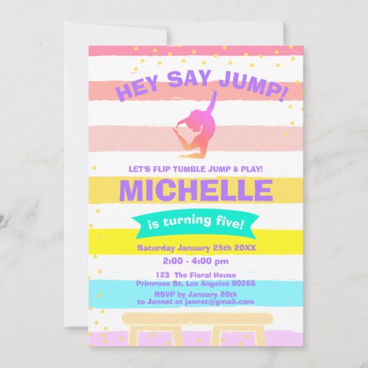 Pirouette Rainbow Ballerina Gymnastik Geburtstag Einladung (Vorderseite)