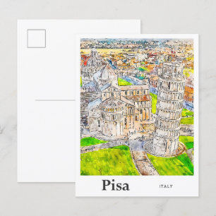 Pisa Italien Aquarell-Skizze Handgezeichnet Postkarte