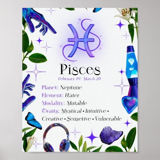 Pisce Zodiac Star Sign Y2K White 4:5 Poster (Vorne)