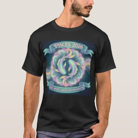 Pisces 2026 Zodiac Mandala | Water Sign Astrology T-Shirt (Vorderseite)
