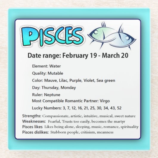 Pisces Astrologisches Horoskop Zodiaka Signature U Glasuntersetzer (Vorderseite)