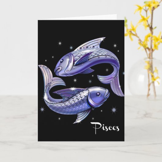 Pisces Birthday Card Karte (Gelbe Blume)