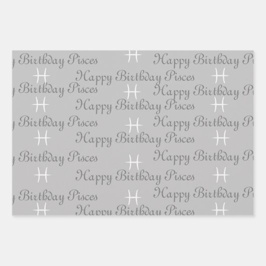Pisces Birthday Grau/Schwarz Geschenkpapier Set (Vorderseite 3)