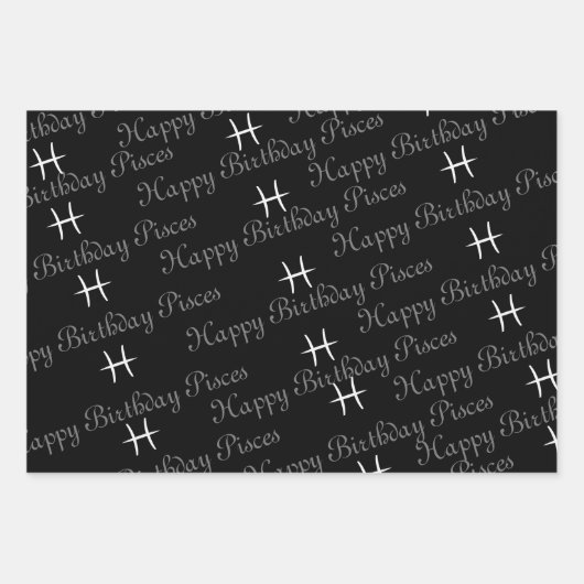 Pisces Birthday Grau/Schwarz Geschenkpapier Set (Vorderseite)