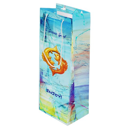 Pisces Birthday Wine Gift Bag Geschenktüte Für Weinflaschen (Vorderseite Schrägansicht)