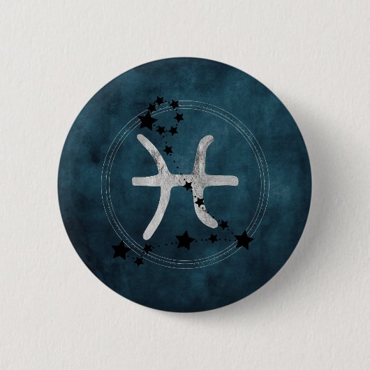 Pisces black & silber zodiac constellation aquamar button (Vorderseite)