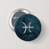 Pisces black & silber zodiac constellation aquamar button (Vorne & Hinten)