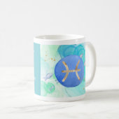 Pisces Blue Green Watercolor Astrologie Zodiac Sig Kaffeetasse (VorderseiteRechts)