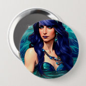 Pisces Blue Mermaid Queen Original Fantasy Art Button (Vorne & Hinten)