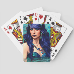 Pisces Blue Mermaid Queen Original Fantasy Art Spielkarten